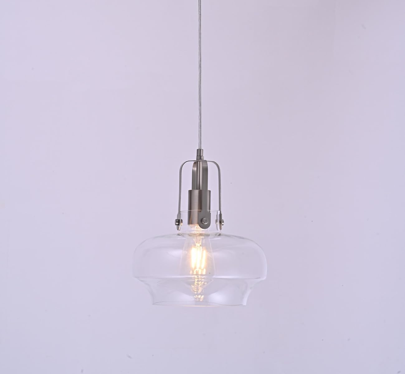 Brushed Nickel Pendant Light for Kitchen Island, Modern Clear Glass Hanging Light Fixture, Industrial Farmhouse Mini Pendant Lighting for Kitchen Sink, Dining Room, Bar, E26 Base