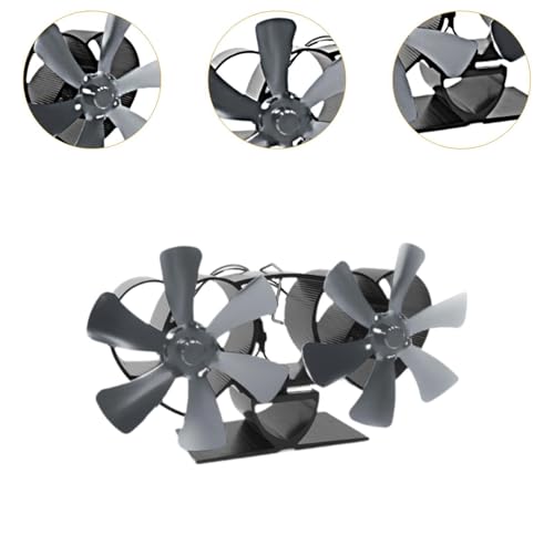 XLWLLNJ Ventilador de lareira Ventilador de forno a lenha Cabeça dupla 12 lâminas Alimentado por cal