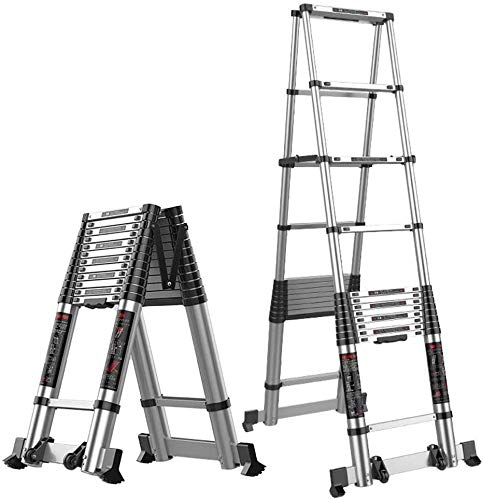 Preisvergleich Produktbild MJK Leiter, Teleskopleiter A-Frame mit Stabilizer Bar Sicherheitsleiter Aluminium Folding Ausziehbare Doppelschiebeleiter Multi-Purpose Tragbare Notleiteranlagen laden 150kg / 330Lbs,5.1m / 16.7ft