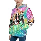 Tomphua Demon anime Slayer team Novelty Zip-Up Hooded Sweater Warm coat Jackets Hoodies Sweatshirts Teens Girls Boys Gift 14-16Years