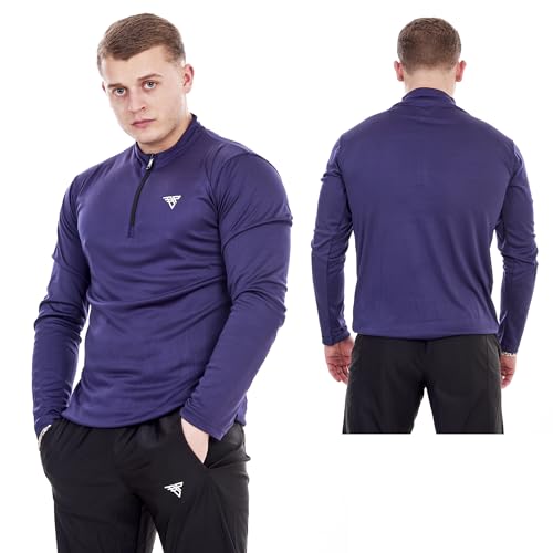 BOOM PRO Men’s & Women’s Quarter-Zip Polyester t Shirts – Long Sleeve Breathable Quick-Dry t Shirts for Gym, MMA, Running & Activewear Navy Blue