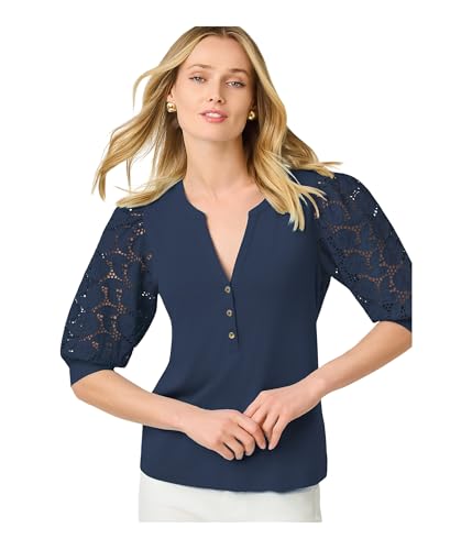 Lilly Pulitzer Womens Ronson Eyelet Knit Top Low Tide Navy