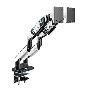 Diablo Monitorhalterung 2 Monitore RGB X-Arm Dual Einstellbarer Monitorarm Für 17–49″ Bildschirme LED-Beleuchtung VESA 75x75 100x100 2x20 Kg Tragkraft Kabelmanagement Klemme Durchführung Weiß-Schwarz