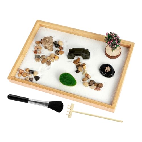 FANGZ DIY Zen Garden Kit | Meditation Tabletop Sand Tray Mini Sandbox,Home Decor in Japanese Style, Includes 3 Bags of Sand for Kitchen Tables, Offices, Desks