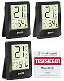 TESTSIEGER - MAVORI® 3 St. Hygrometer Thermometer innen - präziser Luftfeuchtigkeitsmesser & Raumthermometer innen - Thermometer Hygrometer innen, Temperaturmessgerät & Hydrometer, (schwarz, 3er Set)