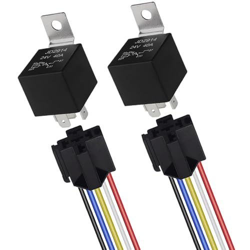 Image of QitinDasen 2 Pieces 5 Pin Car Relay, 24V 40A SPDT Automotive Relay with Harness Socket and 14/16 AWG Pre-Wired, for Car Truck Boat (Black)