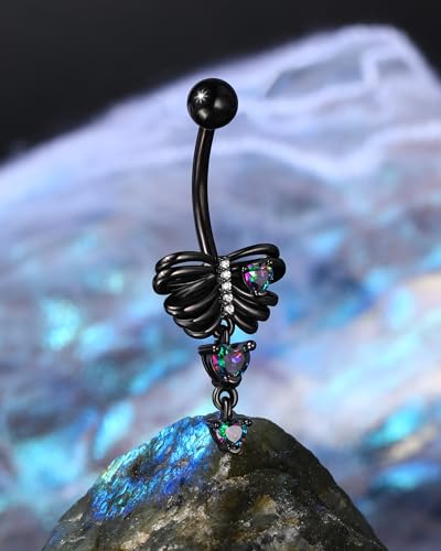 Cocharm Black Skeleton Heart Belly Button Rings Dangle Halloween Navel Rings 14G Belly Piercing Jewelry Stainless Steel4