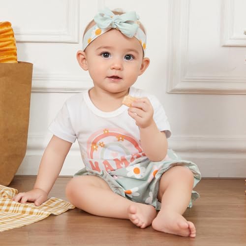 Newborn Baby Girl Clothes Mama's Girl Short Sleeve Romper Flower Ruffle Shorts Headband Set 3Pcs Summer Outfits2
