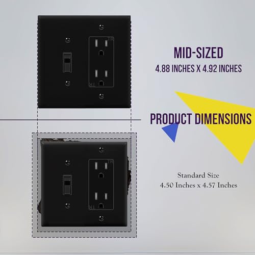 Image of ENERLITES Combination Toggle Light Switch /Decorator Light Switch Plate, Double Switch Wall Plate, Mid-Size 2-Gang 4.88 inch x 4.92 inch, Polycarbonate Thermoplastic, 881131M-BK, Black, 2 Pack