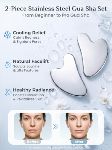 Image of 2PCS Rena Chris Gua Sha Facial Tools, Stainless Steel Guasha Tool- Silver