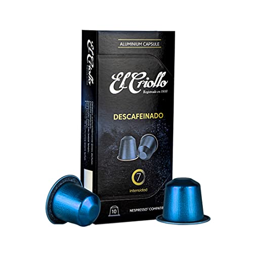 Cápsulas DESCAFEINADO - Cafés El Criollo | Blend Arábica y Robusta de Tueste Natural | Cápsulas de Aluminio compatibles con Nespresso - 80 uds. (8 paquetes x 10)