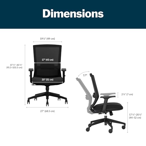 Image of Vari Essential Task Chair - Varidesk Ergonomic Home Office Chair with Comfortable Mesh, Lumbar & Back Support, Adjustable Height - Ideal for Computer Desk - Easy Assembly - Black