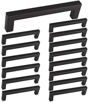 homdiy 15 Pack Black Cabinet Pulls Square Kitchen Cabinet Handles - Black Cabinet Handles Matte Black Drawer Pulls Modern Black Handles for Kitchen Cabinets, 5'' Hole Centers