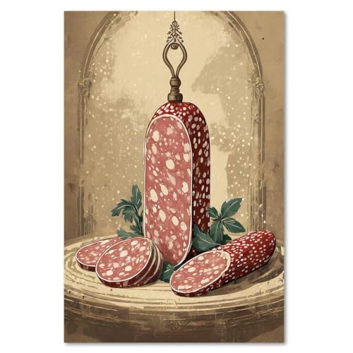 Póster de salami vintage para cocina, lámina decorativa de arte alimentario retro 50x70 cm