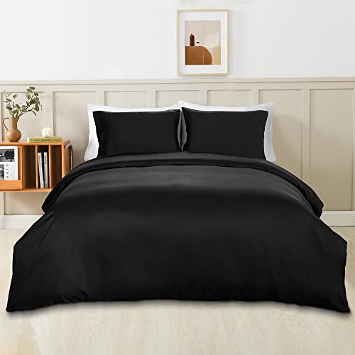Rosecret 100% Bamboo Duvet Cover Set King Size,Black Bamboo Bedding Set Luxuriously Soft And Cooling,1 Duvet Cover 2 Pillowcases With Corner Ties,Button Closure #TOP1