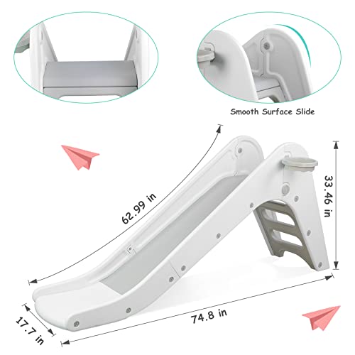 image for Arlopu Freestanding Kids Slide, Toddler Slide Climber with Basketball 