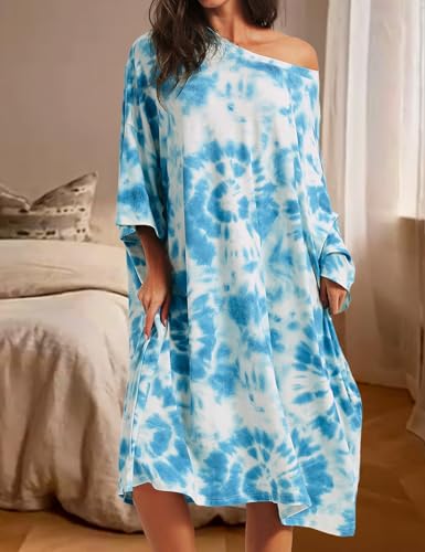 Image of KFUBUO Plus Size Nightgowns for Women Oversized Sleep Tshirts Dress Short Sleeves Sleepwear With Pocket Fit S-5XL