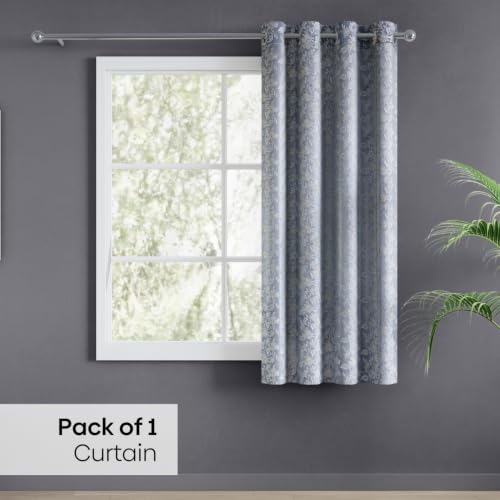 Image of haus & kinder Jacquard Window Curtain 5 Feet Long Pack of 1 Window Curtain, 5 Feet Curtains for Window (Spring Trellis, Mint 130x152 CM)