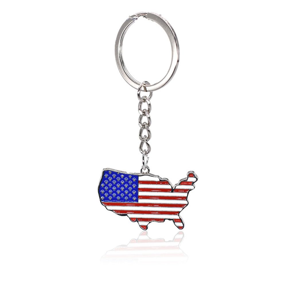 American Flag Independence Day Alloy Keychain Red White Blue Flag Color USA Map Keychain - Keys, Cars, Motorcycles, Backpacks, Luggage, and Gifts