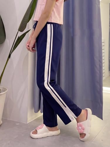 Image of Li'l Tomatoes Girls Cotton Track Pants | Soft & Comfortable Casual Summer Lower for Girls | Elastic Waist with Drawstring Everyday Wear | Side Stripe Straight Fit Trackpant | 9-16 Years |