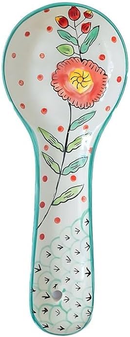Poppy Petals Handpainted Ceramic Spoon Rest|Spatula Holder for Kitchen| Handpainted Spoon Rest for Kitchen|Stoneware Spoon Holder Single Piece |Non Toxic| Dishwasher Safe|EcoFriendly