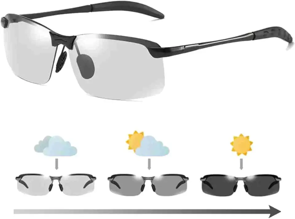Oculos De Sol Masculino Com Proteção UV e Polarização Fotocromatico Escurece Na Luz Solar