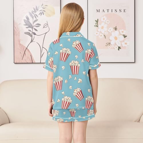 ALAZA Popcorn Striped Blue Satin Pajamas Set Short Sleeve Button Down Sleepwear Summer Pjs 2 Piece4
