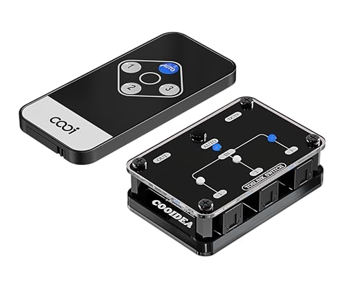 COOIDEA Ulepszony automatyczny przełącznik SPDIF Toslink cyfrowy przełącznik optyczny 3x1 z bezprzewodowym pilotem obsługuje 192k/24Bit PCM2.0 DTS Dolby-AC3 kompatybilny z telewizorem, Xboxem