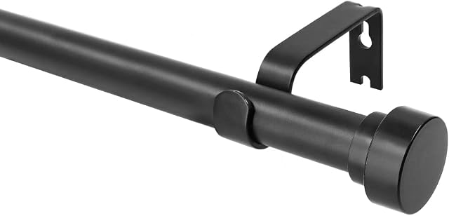 Qlfyuu Curtain Poles with Cap Finials, 210-310cm Curtain Pole for Windows, Adjustable Curtain Rod Modern Design Curtain Rail, Black Curtain Pole with Brackets for Living Room Bathroom Bedroom (L)
