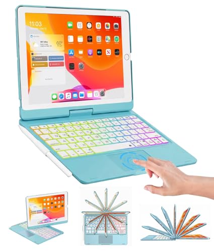Image of BABG Keyboard Case for iPad 9th Generation, 360 Rotatable Backlit Keyboard with Pencil Holder for 10.2 inch iPad 9th Gen 2021 / 8th Gen 2020 / 7th Gen 2019 and iPad Air 3 / Pro 10.5 inch (Sky Blue)