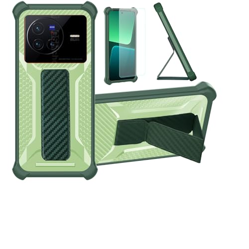 Aroepurt Funda para Vivo X80 Pro Dimensity 9000 Funda Carcasa Case Cover [con Protector de Pantalla de Cristal Templado] Híbrida [Soporte Plegable Magnético] [Esmerilado antihuellas] Verde