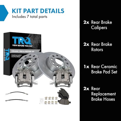 Image of TRQ Rear Brake Pad and Rotor Set Ceramic Rotors Calipers Hoses Compatible with 2010 Volkswagen Jetta