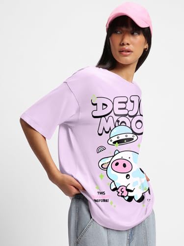 Image of Bewakoof Women's Cotton Oversized Fit Half Sleeve Round Neck T-Shirt | Casual wear | Streetwear | Oversized Tshirt for Woman Cotton| Baggy