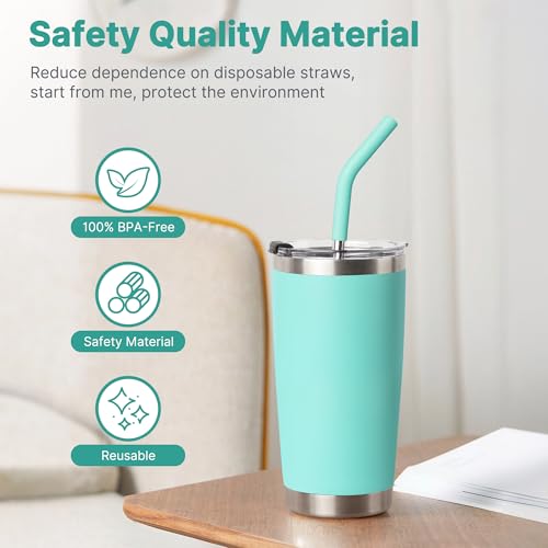 Image of Stainless Steel Straw for 20 oz YETI Tumbler, 8.5in Metal Straight Straws Reusable with Silicone Tip for Milk, Juice, Cola, Coffee- 2 Cleaning Brushes & 1 Portable Bag