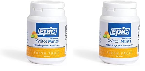 EpicXylitol Mints - Sugar Free & Aspartame Free Mints Sweetened w/Xylitol for Dry Mouth & Gum Health (Fresh Fruit, 180-Piece Bottle, 1 Bottle) (Pack of 2)