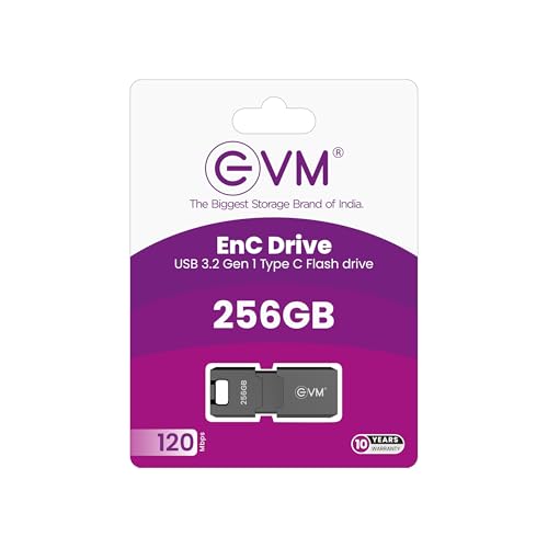 Image of EVM EnC 256GB Type-C USB 3.2 Gen 1 Flash Drive | Impressive 120MB /s Read| Sleek Compact Modern Design | Integrated Convenient Key Loop | Versatile Portable Storage | 10 Years Warranty (ENC /256GB)