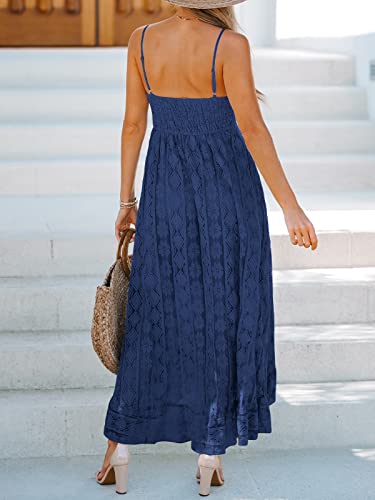 Image of CUPSHE Womens Lace Summer Maxi Dresses 2026 Beach Wear | V Neck Spaghetti Straps Sundress, Tassel, Boho Pom Poms, Flowy Vacation Outfits, Resort Wear, Graduation Wedding Guest Looks