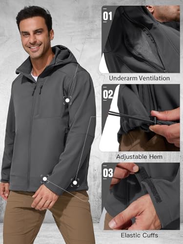 Image of FREE SOLDIER Men's Lightweight Softshell Jacket Winter Fleece Lined Hooded Rain Waterproof Hiking Outdoor Jackets