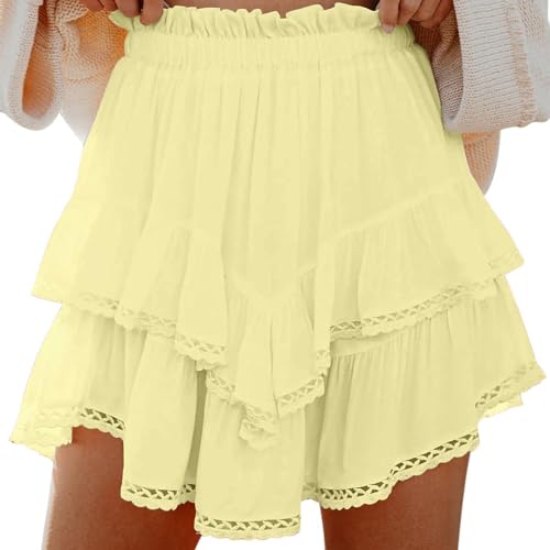 Women's Ruched Tiered Mini Skirt, Summer Boho Beach Casual Flowy