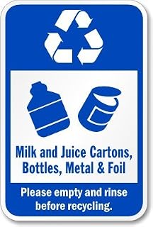 Recycle Reminder: Recycle Milk and Juice Cartons, Bottles, Metal & Foil Security Awareness Metal Sign 12x16 inch