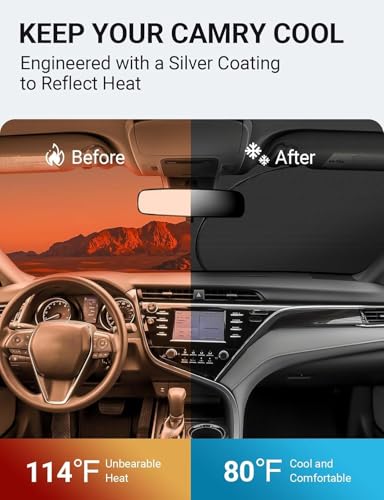Image of Proadsy 2026 Upgrade Windshield Sun Shade Custom Fit 2018-2025 2026 Toyota Camry LE XLE Hybrid SE XSE 4-Layer Foldable Front Sunshade Protector Sun Visor Blocks UV Rays Keep Car Cooler