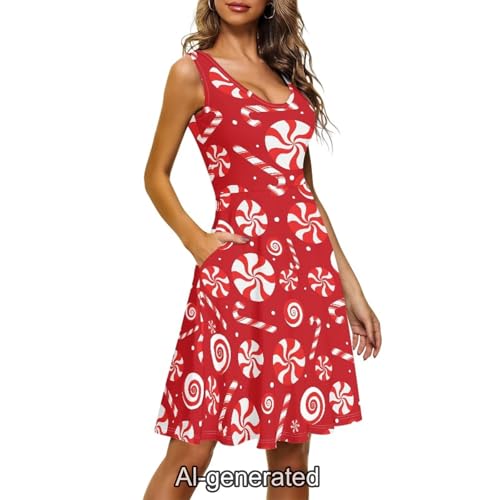 Image of Dreaweet Casual Sleeveless Dresses for Women Girls, Round Neck Tank Dresses with Pockets Summer Sundress Size XS-4XL