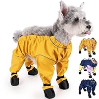 Waterproof Dog Boots Rain Boots with Suspender, Dogs Pants with Boots for Small Medium Puppy, Paw Protector Shoes Anti-Slip Belly Protector, Rain Snow Pants Dog Suspender Boots Legging (L, Yellow B)