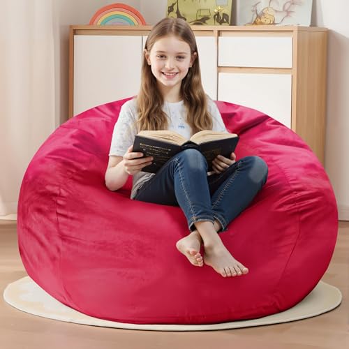 Homguava 2FT Bean Bag Chair: 2' Bean Bags with Memory Foam Filled,Comfy Beanbag Chairs Round Bean Bag Sofa with Dutch Velvet Cover-Pink