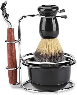 Shaving Kit - 4Pcs Shaving Kit Manual Razor + Stainess Steel Stand Holder + Brush + Bowl Set