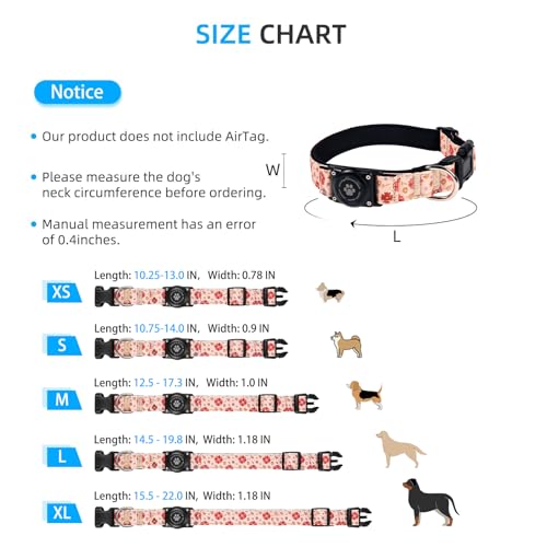 Image of Upgrade Dog Collar with AirTag Holder, IP68 Waterproof, Peach Blossom, L