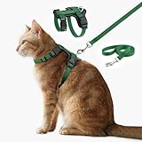Plutus Pet Adjustable Cat Harness and Lead Set, Quick Release, Escape Proof Nylon Vest with Leather Trim for Kitten, Small Medium Large Cats, Green