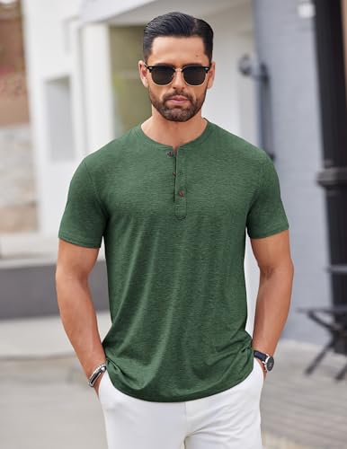Image of COOFANDY Men's Henley Shirts Short Sleeve Casual Basic Tee Summer Button Henley Soild T Shirts