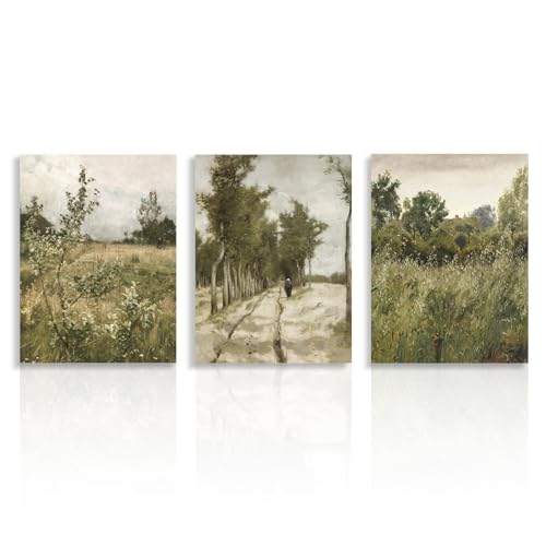 Dazzlewall Juego de 3 Vintage Paisaje de pared Cartel País Rústico Lienzo Póster para Farmhouse Dormitorio Sala de Estar Decoración 30x40 cm Sin Marco