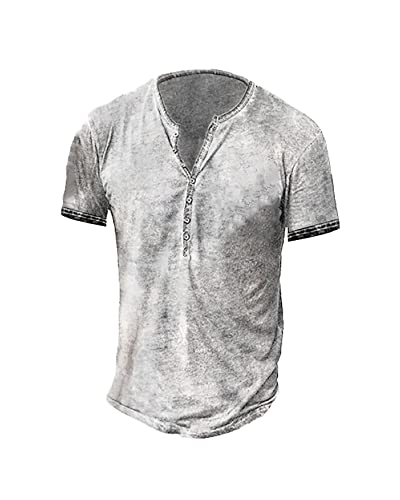 Beotyshow Hemd Herren Kurzarm Henley Shirt Männer Freizeithemd Vintage Casual Leicht Baumwolle Slim Fit T-Shirt A-weiß L